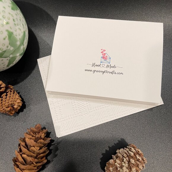 Plaid Embossed Holiday Cards, White Holiday Cards Set, Handmade Elegant Greeting - Picture 4 of 5